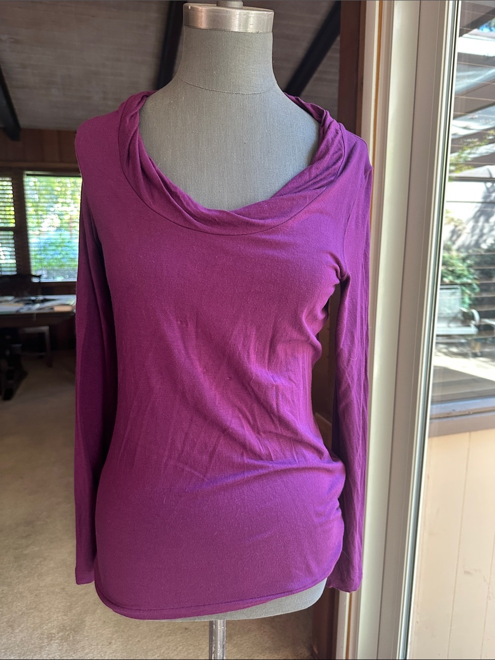 Banana Republic Long-Sleeve Cowl Neck Top in Magenta